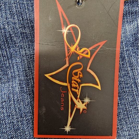 NEW J-Star Jeans Womens 3/4 Blue Studded Low Rise Bootcut Stretch Denim Faded - Picture 7 of 16